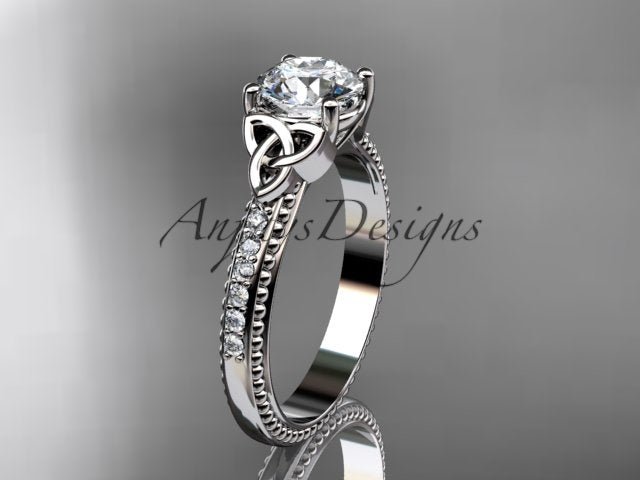 1 Carat D VS1 Round Brilliant Cut Lab Grown Diamond Celtic Engagement Ring Trinity Knot CVD Lab Created - AnjaysDesigns