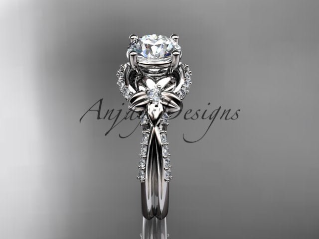 Nature Inspired Diamond Engagement Ring 1 Carat Diamond Lab Grown Flower Wedding Ring - AnjaysDesigns