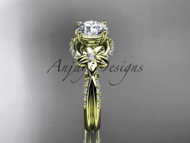 Nature Inspired Diamond Engagement Ring 1 Carat Diamond Lab Grown Flower Wedding Ring - AnjaysDesigns