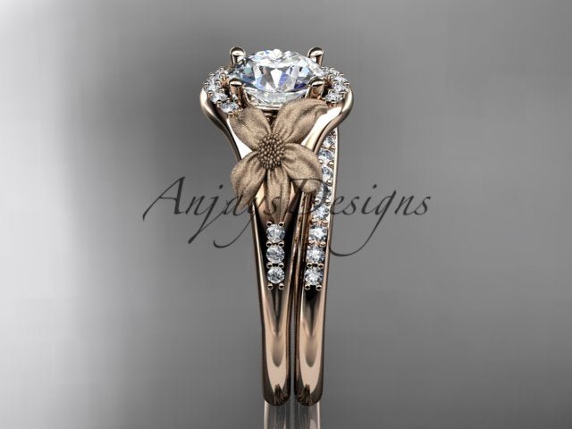 1 carat lily flower bridal set with lab grown diamond in 14k rose gold