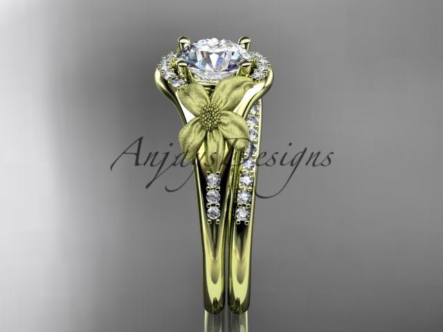 1 carat lily flower bridal set with lab grown diamond in 14k yellow gold