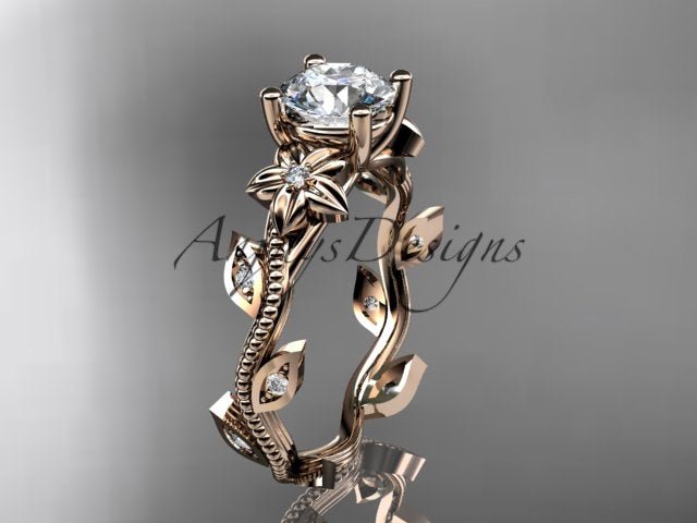 1 Carat Diamond Nature Inspired Flower Engagement Ring - AnjaysDesigns
