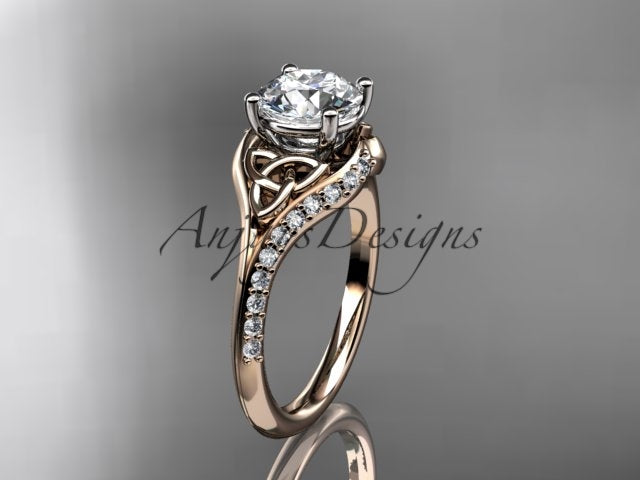 1 Carat Round Brilliant Lab Grown Diamond Celtic Engagement Ring Trinity Knot Symbol Ring - 14k rose gold