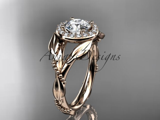 1 Carat Round Brilliant Lab Grown Diamond Nature Inspired Engagement Ring Leaf Vine CVD Diamond Ring