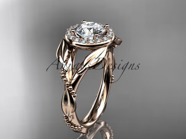 1 Carat Round Brilliant Lab Grown Diamond Nature Inspired Engagement Ring Leaf Vine CVD Diamond Ring - AnjaysDesigns