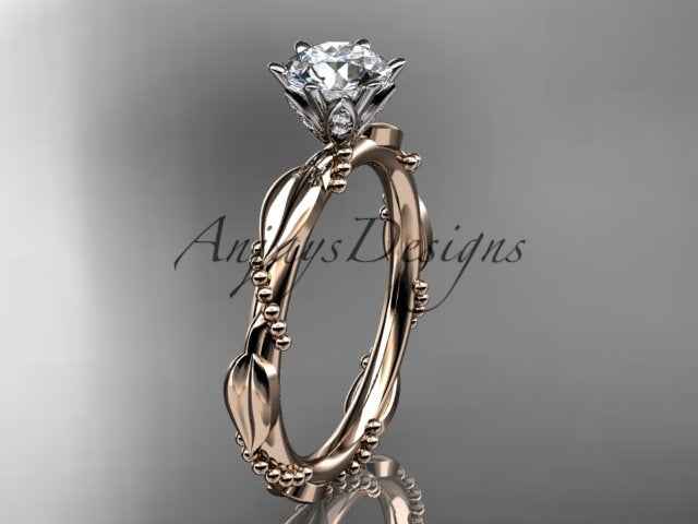 1 Carat Round Brilliant Lab Grown Diamond Nature Inspired Engagement Ring Twig Leaf CVD Diamond Ring