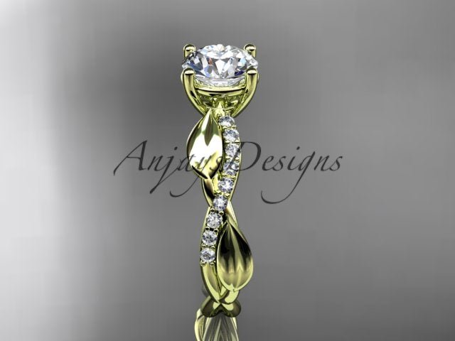 1 carat round D VS1 lab grown diamond leaf engagement ring in 14k yellow gold
