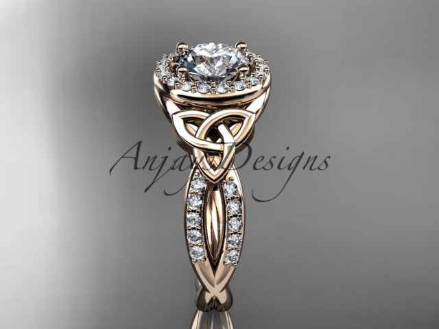 Celtic Halo Engagement Ring 1 Carat Round D VS1 Clarity IGI Certified Lab Grown Diamond Trinity Knot Wedding Ring