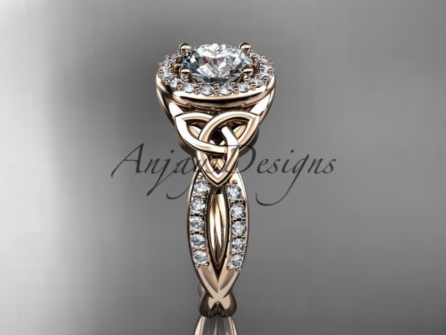 Celtic Halo Engagement Ring 1 Carat Round D VS1 Clarity IGI Certified Lab Grown Diamond Trinity Knot Wedding Ring - AnjaysDesigns