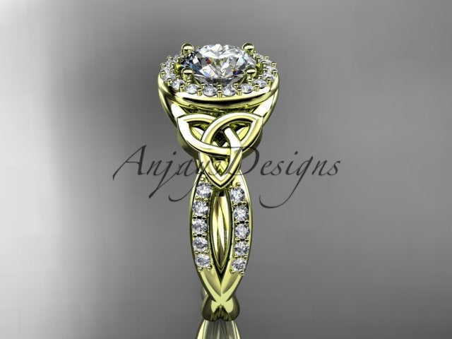Celtic Halo Engagement Ring 1 Carat Round D VS1 Clarity IGI Certified Lab Grown Diamond Trinity Knot Wedding Ring