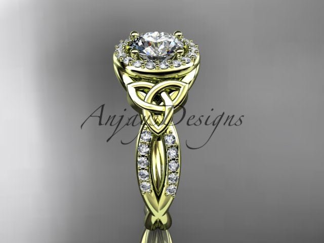 Celtic Halo Engagement Ring 1 Carat Round D VS1 Clarity IGI Certified Lab Grown Diamond Trinity Knot Wedding Ring - AnjaysDesigns