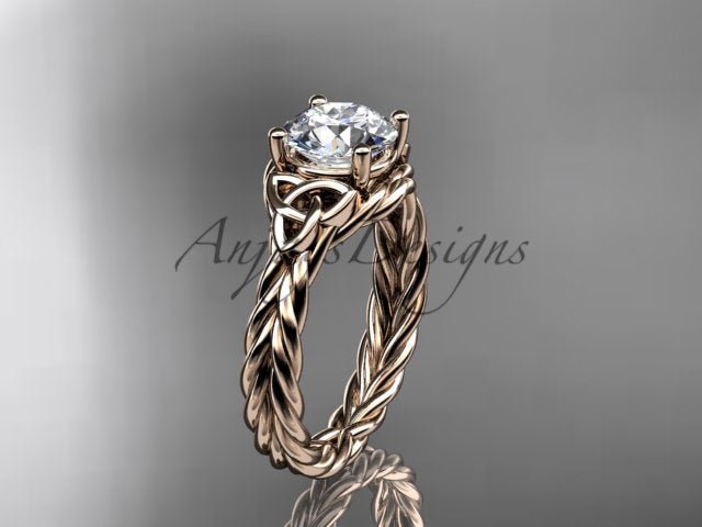 1 Carat Round Lab Grown Diamond Celtic Engagement Ring Rope Triquetra Braided Wedding Ring - 14k rose gold