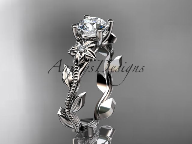 1 Carat Round Diamond Flower Engagement Ring Lab Grown Diamond Floral Ring IGI Certified Nature Inspired Ring
