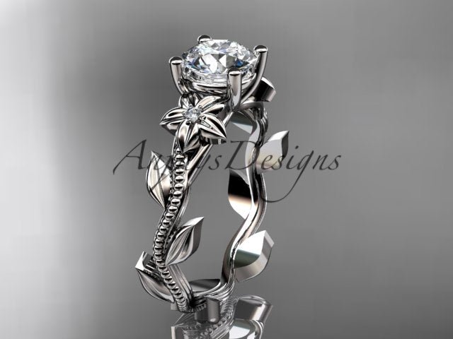 1 Carat Round Diamond Flower Engagement Ring Lab Grown Diamond Floral Ring IGI Certified Nature Inspired Ring - AnjaysDesigns