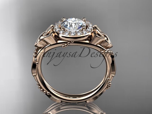 Celtic Diamond Engagement Ring 1 Carat Round Lab Grown Diamond Halo Diamond Trinity Knot Engagement Ring Nature Inspired - AnjaysDesigns