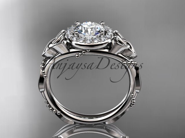 Celtic Diamond Engagement Ring 1 Carat Round Lab Grown Diamond Halo Diamond Trinity Knot Engagement Ring Nature Inspired - AnjaysDesigns