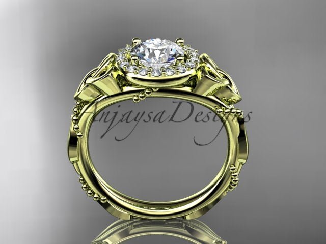 Celtic Diamond Engagement Ring 1 Carat Round Lab Grown Diamond Halo Diamond Trinity Knot Engagement Ring Nature Inspired - AnjaysDesigns