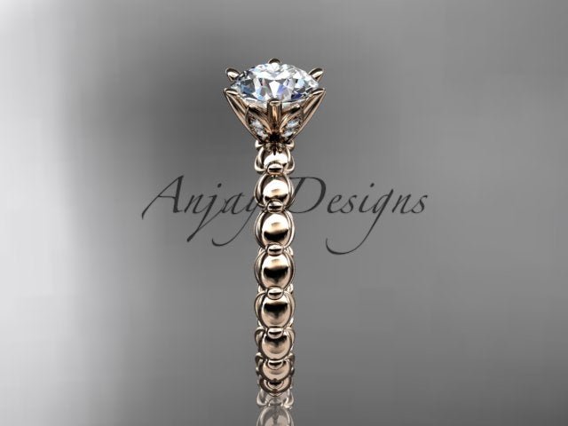 Dainty Minimalist 1 Carat IGI Certified Round Cut Lab Grown Diamond Engagement Ring Petite Band Nature Inspired - AnjaysDesigns