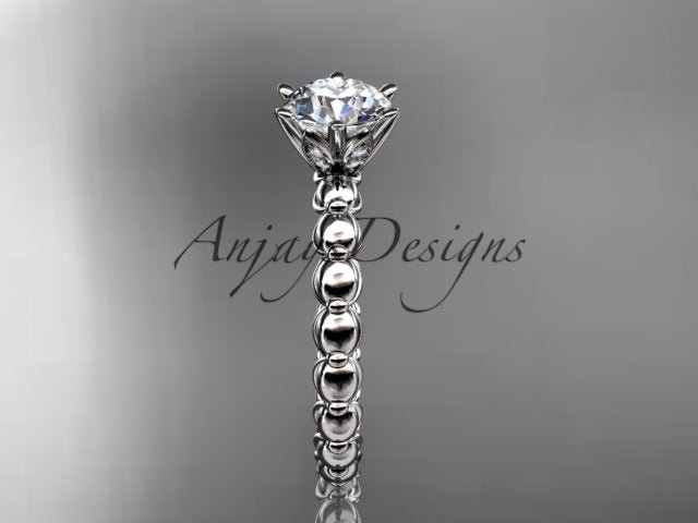 Dainty Minimalist 1 Carat IGI Certified Round Cut Lab Grown Diamond Engagement Ring Petite Band Nature Inspired - AnjaysDesigns
