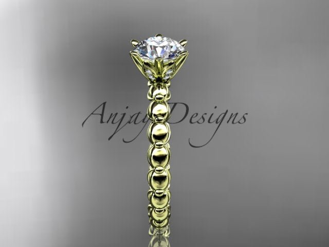 Dainty Minimalist 1 Carat IGI Certified Round Cut Lab Grown Diamond Engagement Ring Petite Band Nature Inspired - AnjaysDesigns