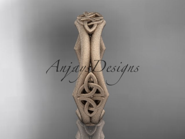14K rose gold matte Celtic wedding band showing the central interwoven trinity knot design.