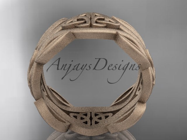 14K rose gold matte Celtic trinity knot wedding band showing the inner band and underside details.