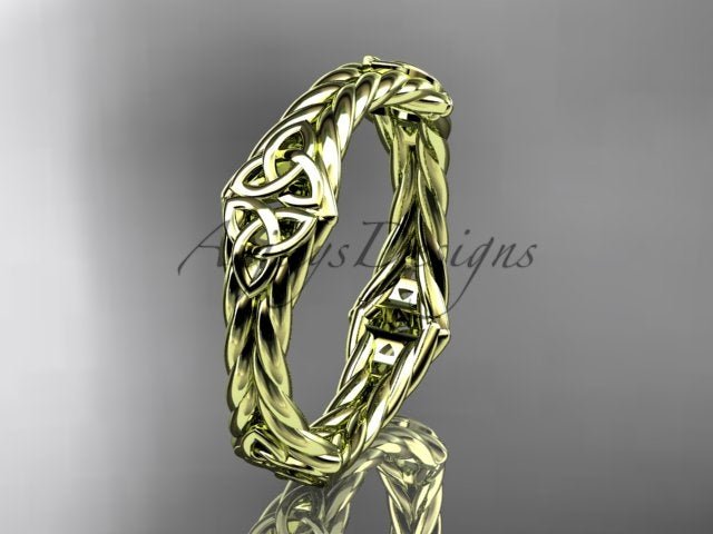 14K yellow gold ring featuring braided rope and Celtic trinity knot details
