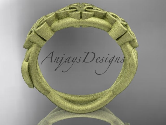 14K yellow gold Celtic trinity knot wedding band showing the inner band and underside.