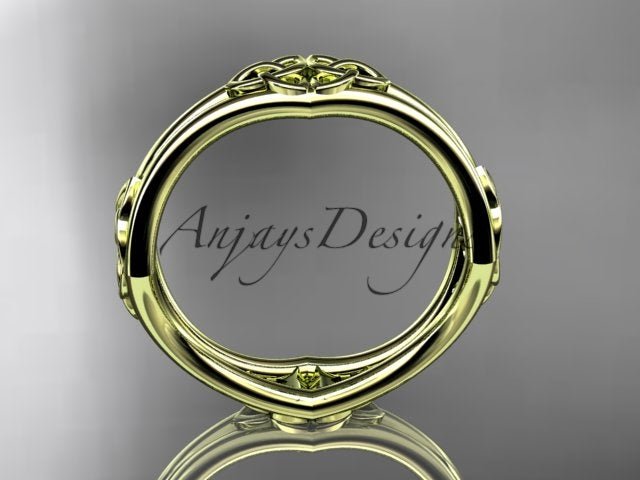 14K yellow gold Celtic trinity knot wedding band showing the circular inner band and underside.