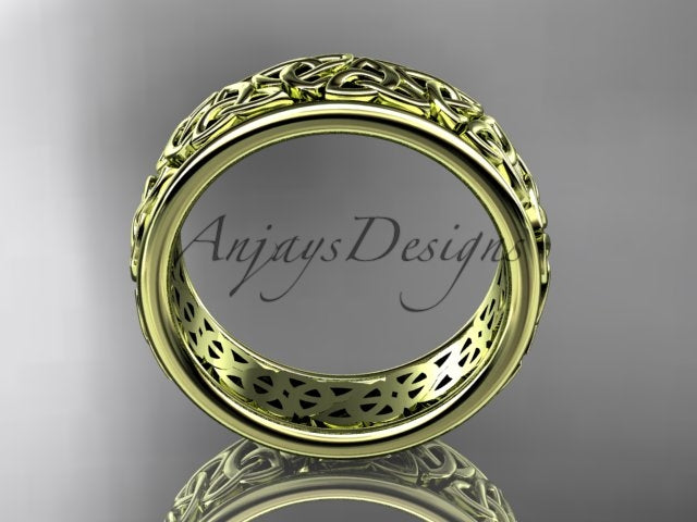 14K yellow gold Celtic knot wedding band showing its circular interior and openwork detailing.
