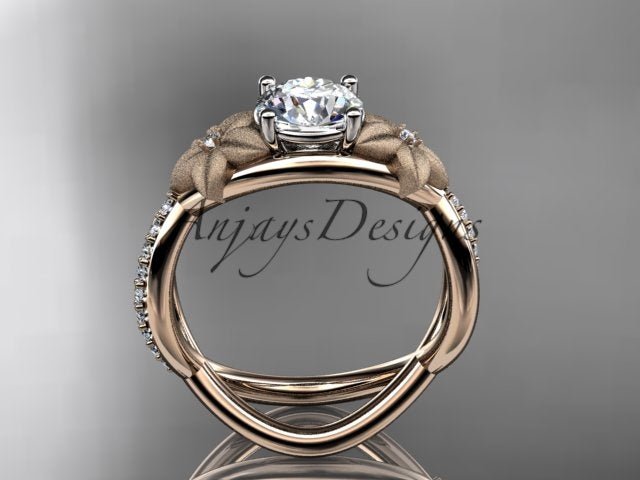 1 carat flower engagement ring with lab grown diamond in 14k rose gold
