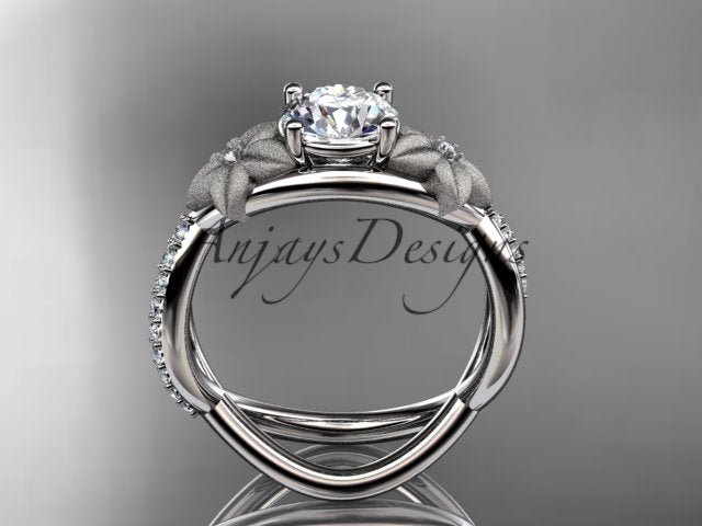 1 carat flower engagement ring with lab grown diamond in 14k white gold