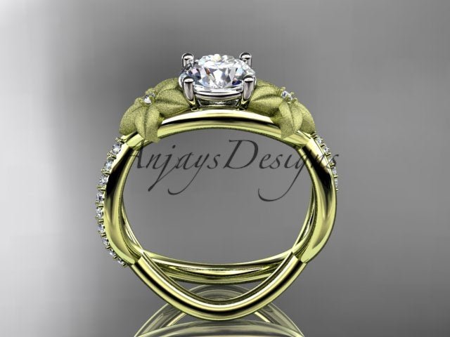 1 carat flower engagement ring with lab grown diamond in 14k yellow gold