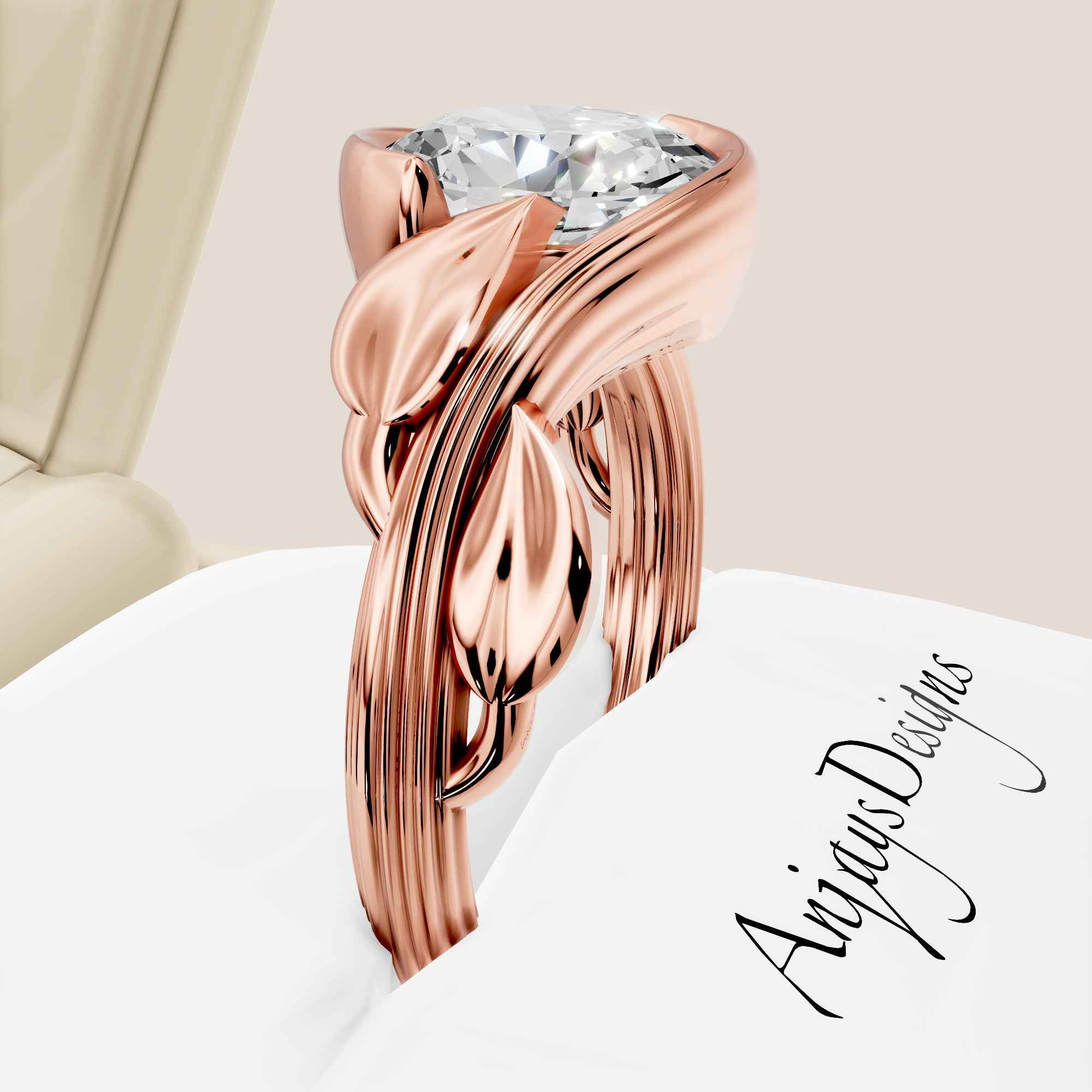 2 Carat Oval Diamond Engagement Ring Nature Inspired Ring IGI Certified