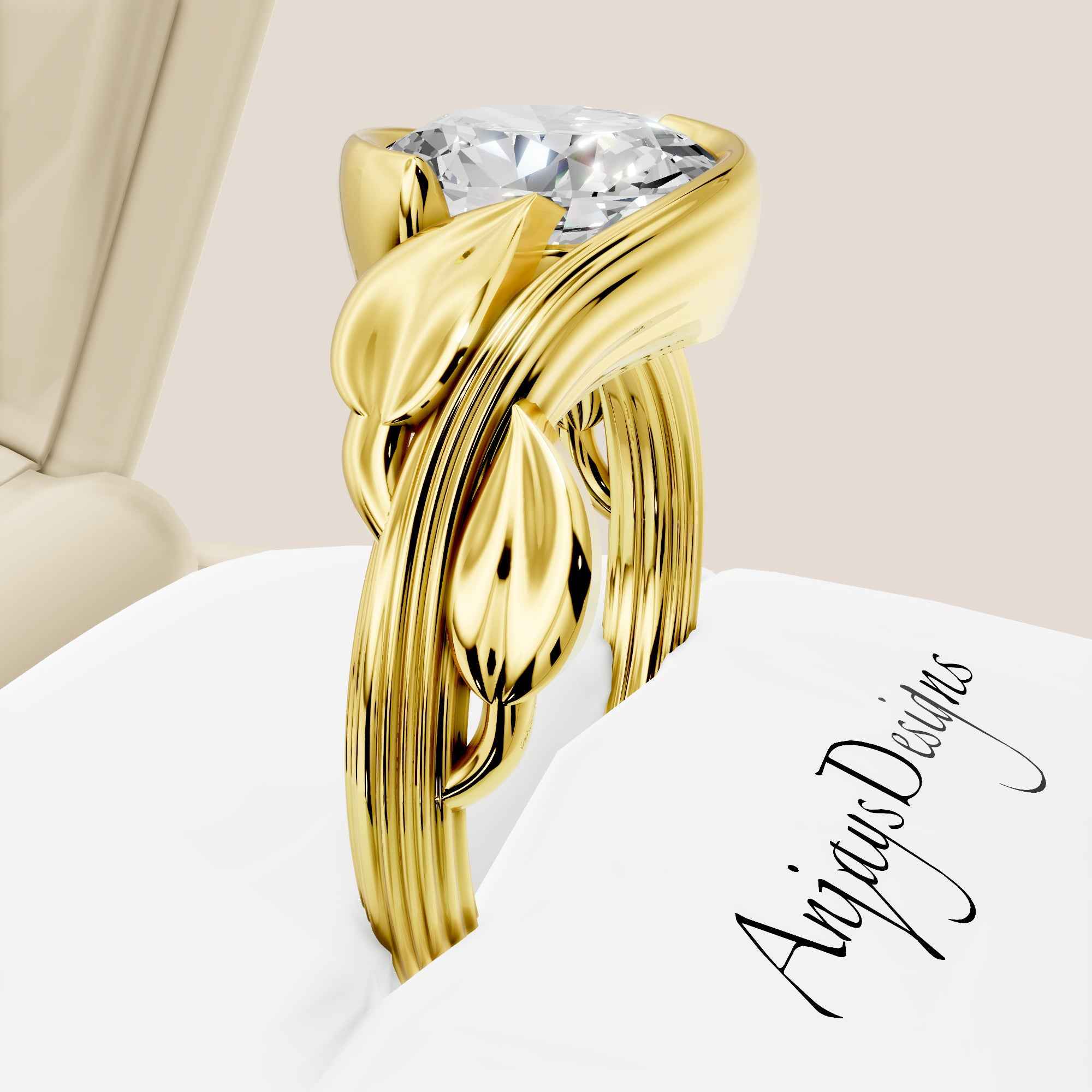 2 Carat Oval Diamond Engagement Ring Nature Inspired Ring IGI Certified