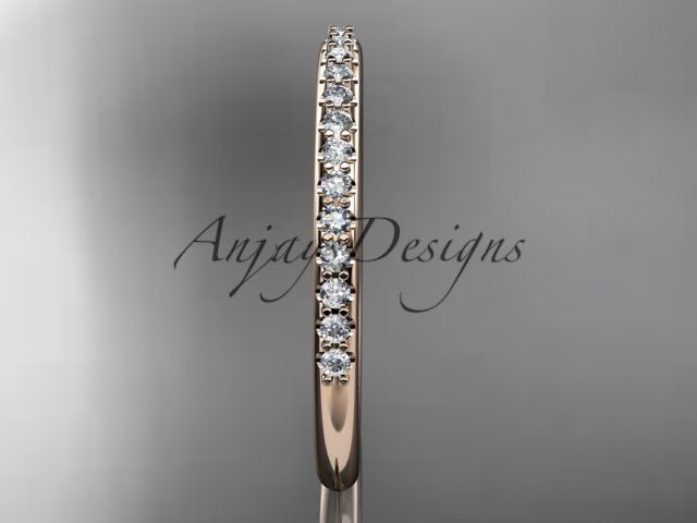 Half Diamond Stacking Eternity Ring 14k Solid Gold 2mm Thin Women's Wedding Band Minimalist Jewelry Anniversary Gift For Her - AnjaysDesigns