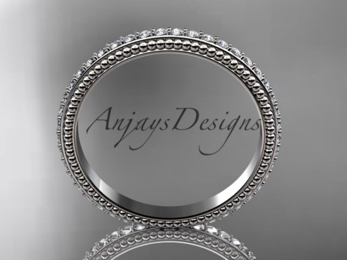 Rose gold diamond band with decorative beaded edges