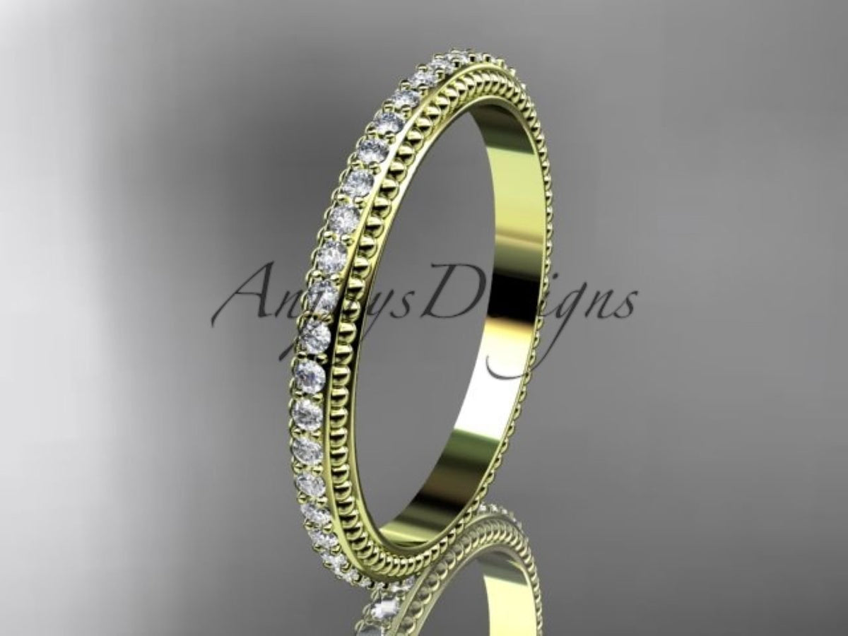 Diamond wedding band shown from an angled view