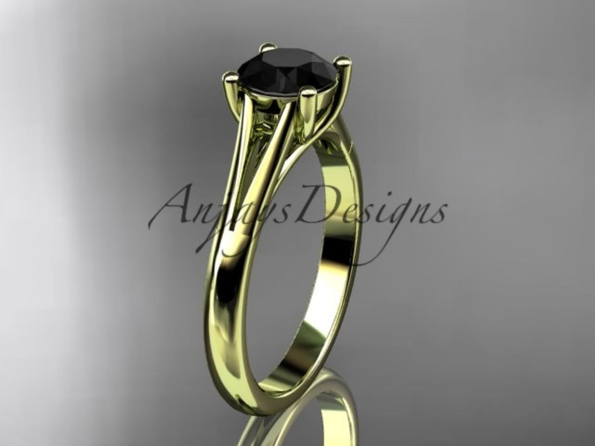 ADER109 14K yellow gold black diamond solitaire engagement ring