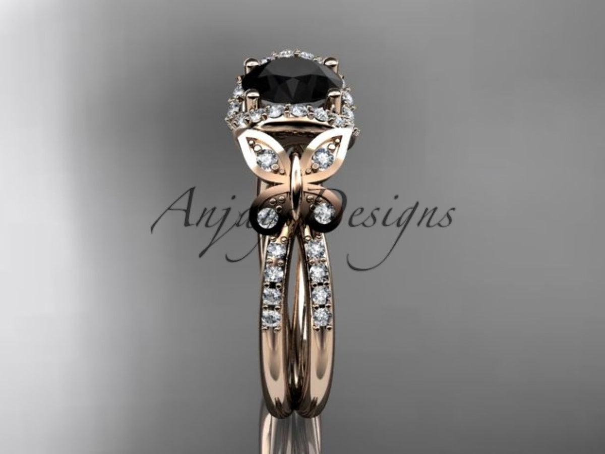 Intricate butterfly details and diamond accents on the ring