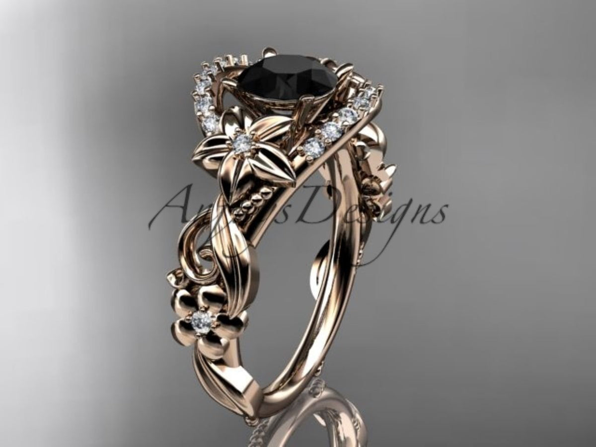 ADLR211 14K rose gold black diamond flower engagement ring