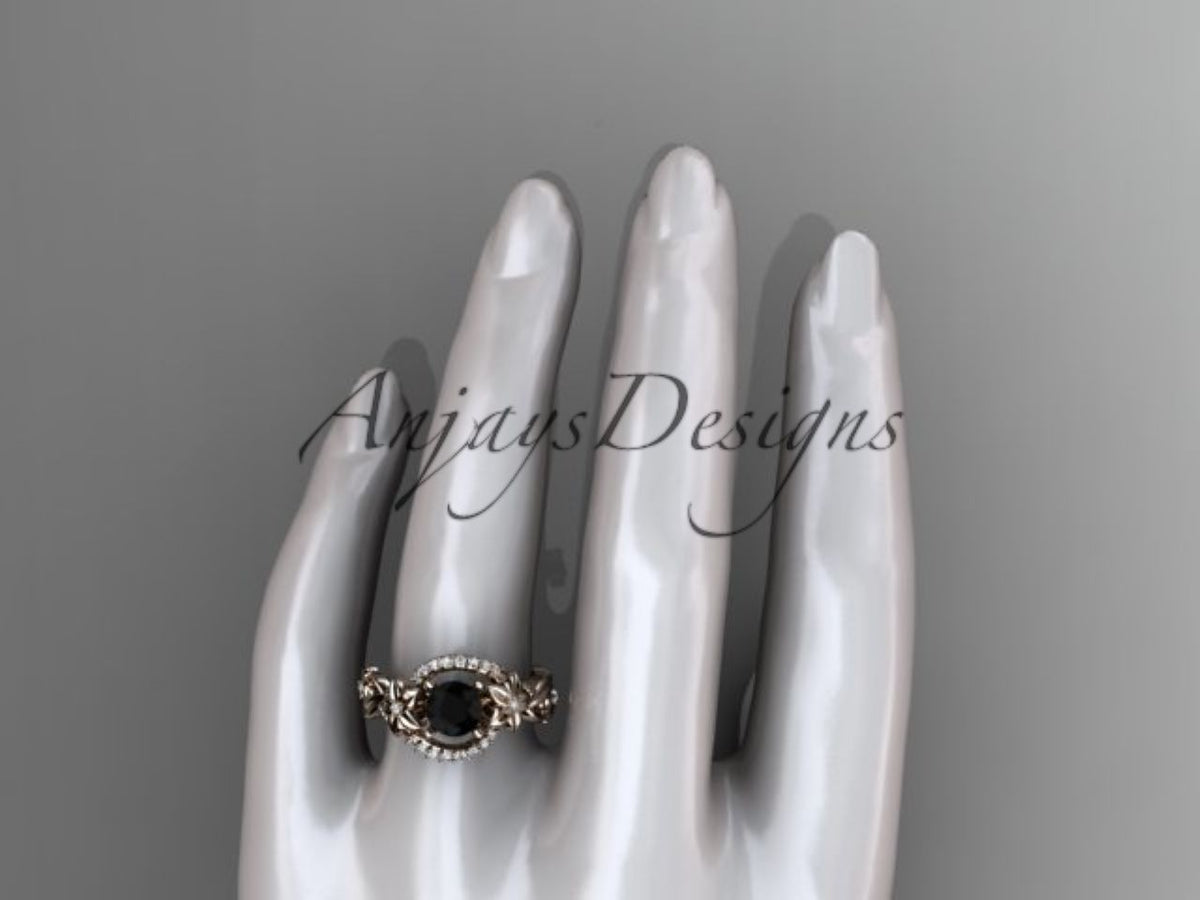 Sculpted flower and leaf details on the ADLR211 engagement ring