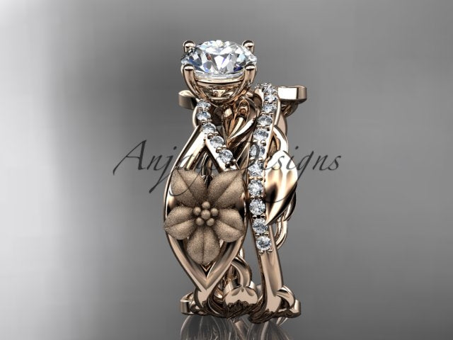 Rose gold floral engagement ring with 1.0 ct lab-grown diamond center