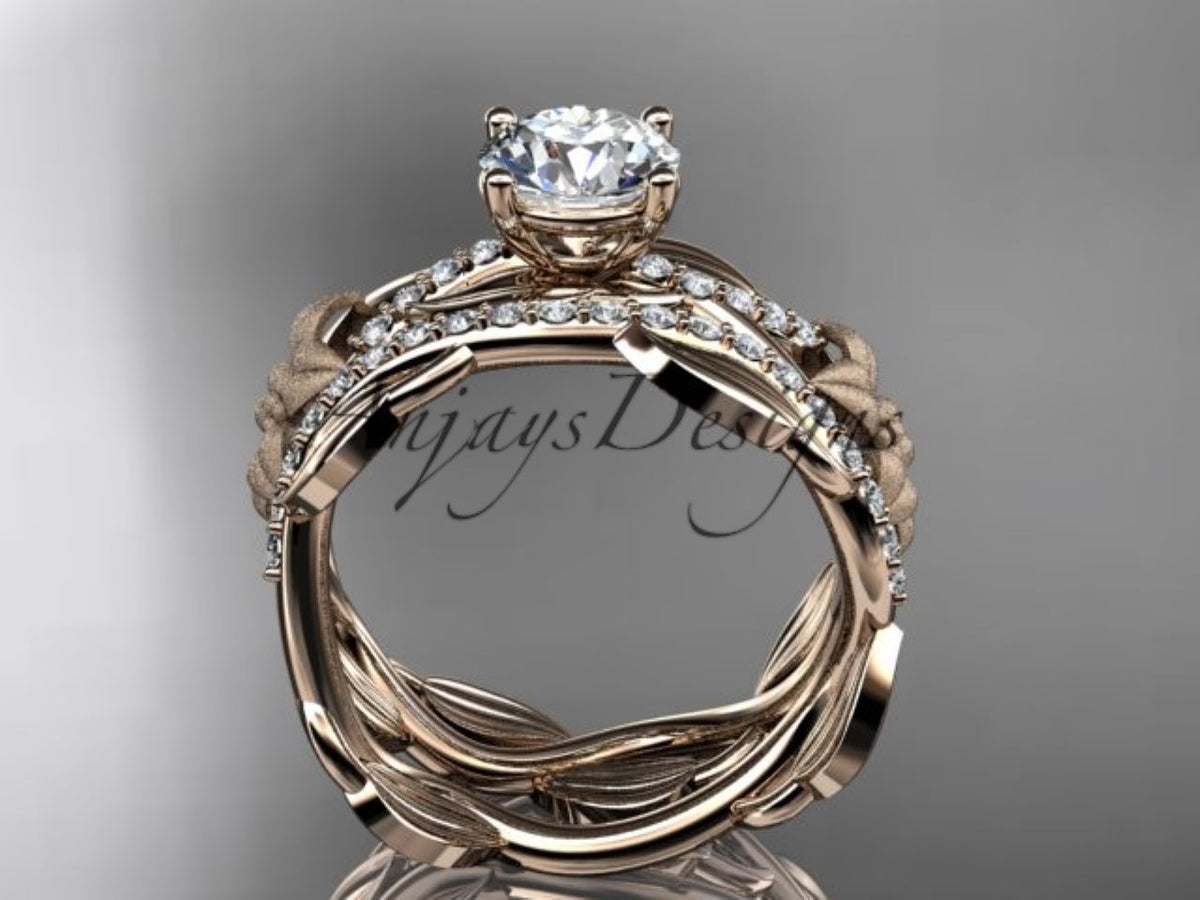 Botanical diamond bridal set with sculpted flower and leaf details