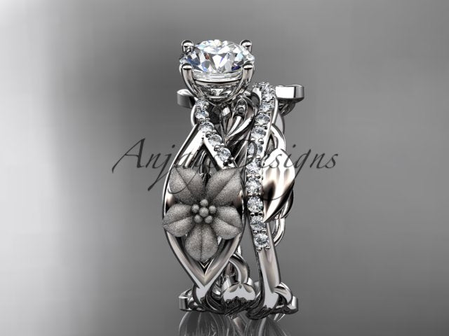 CVD lab-grown diamond in a WHITE gold floral ring setting