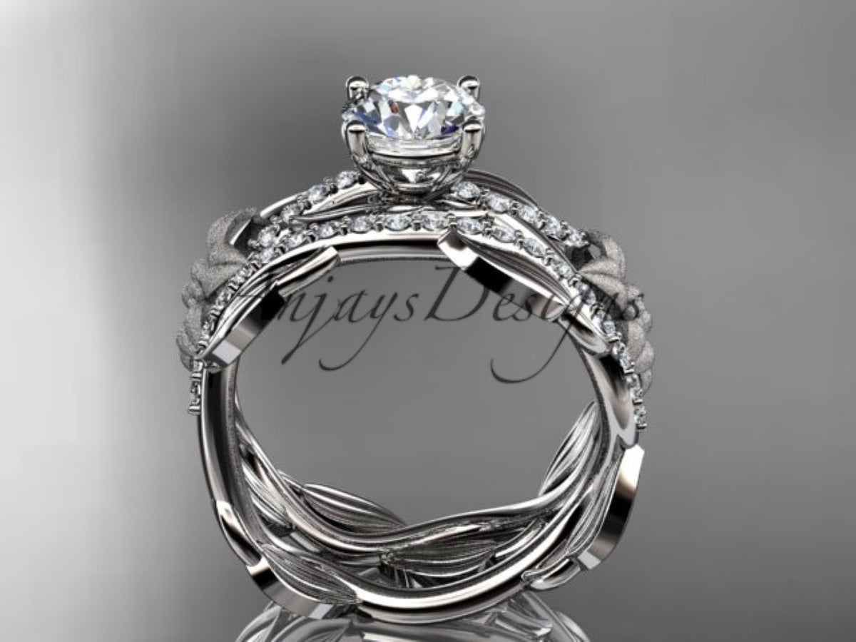 Detailed view of the leaf and vine design with diamond accents