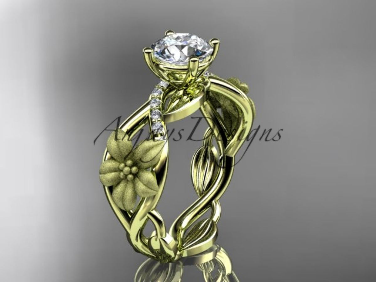 Nature-inspired engagement ring with intertwined YELLOW gold vines