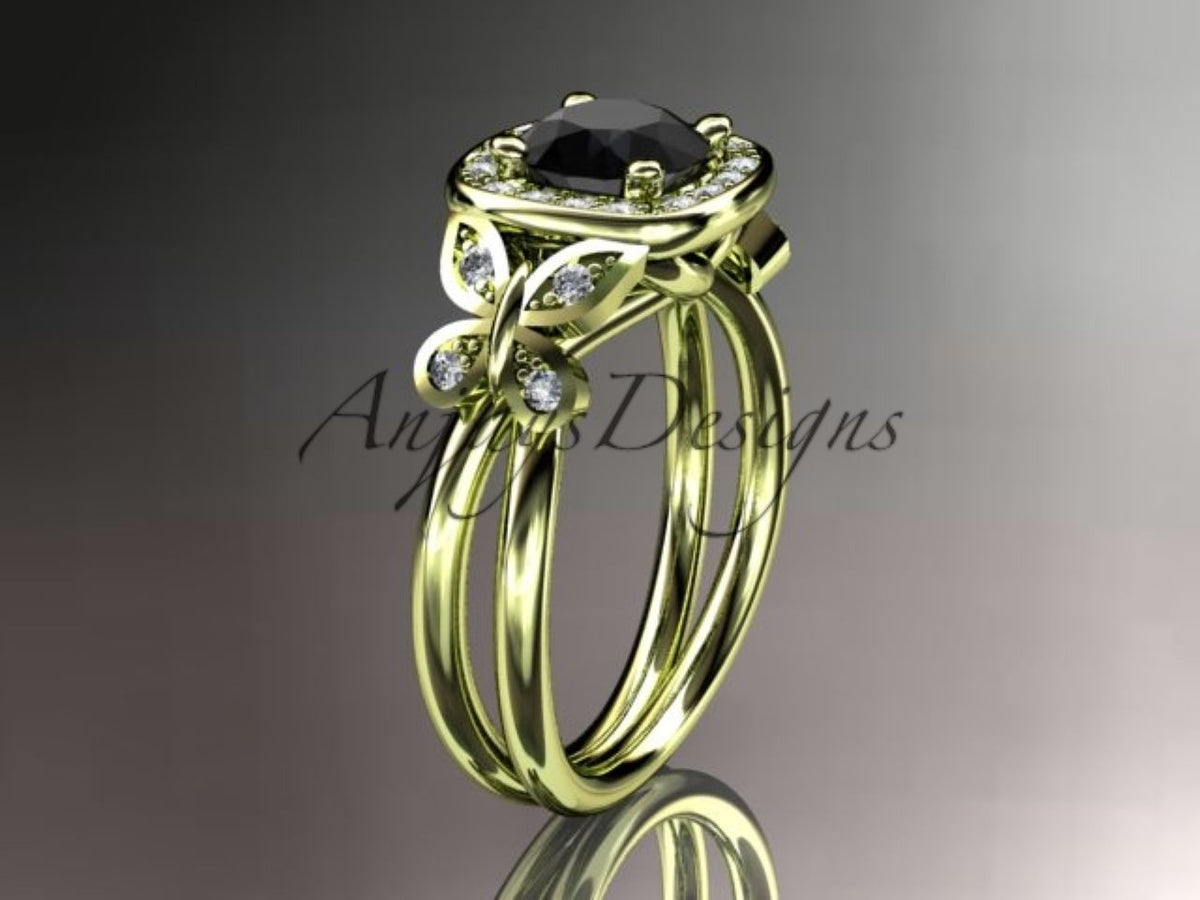 ADLR330 14K yellow gold black diamond butterfly engagement ring