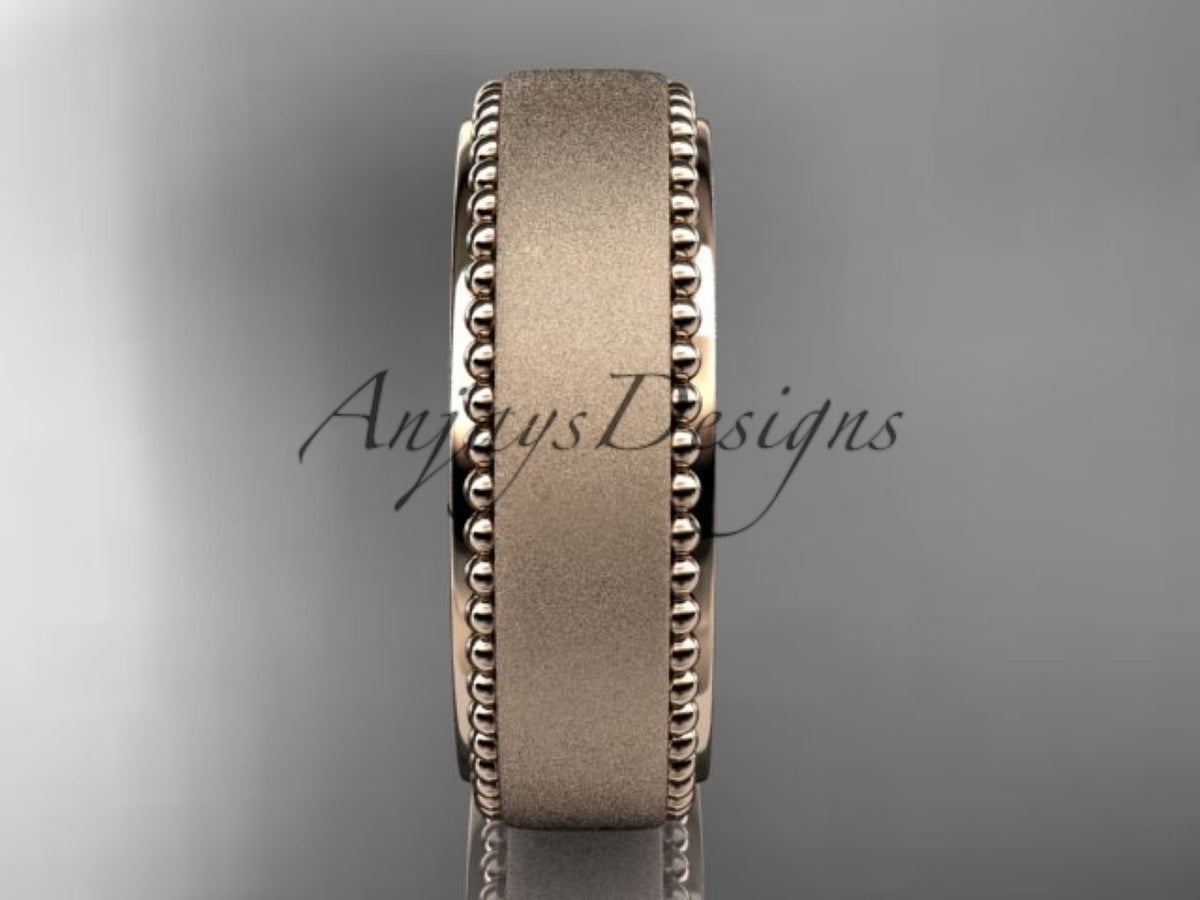 Detailed view of the beaded edge design on the wedding band