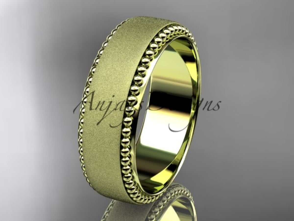 Matte finish wedding band with decorative raised borders